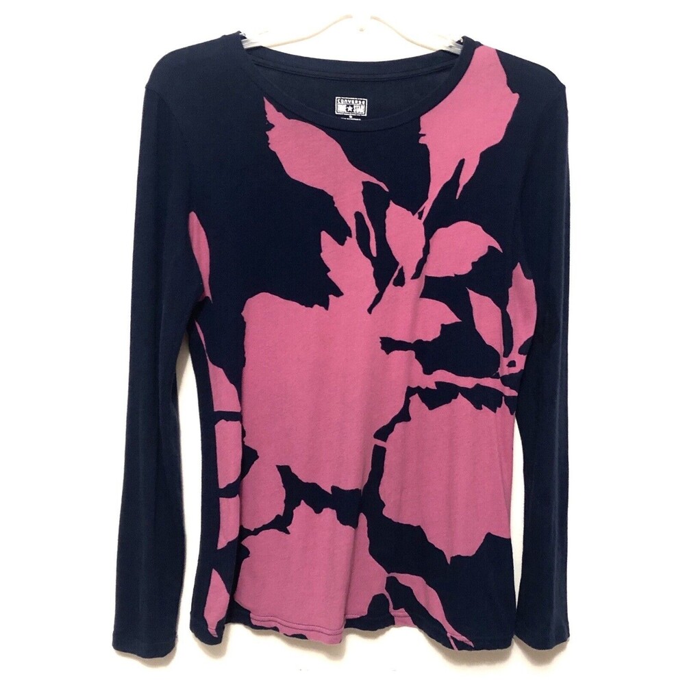 Converse All Star Navy Pink Abstract Design Long Sleeve Shirt Blouse Top Medium